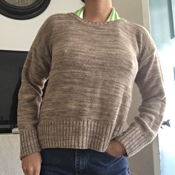 Beige knit sweater, Heather sweater, crewneck sweater, high low sweater - Picture 2 of 11